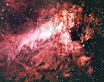 The Swan Nebula (M18); image taken by David Malin through a ground telescope.